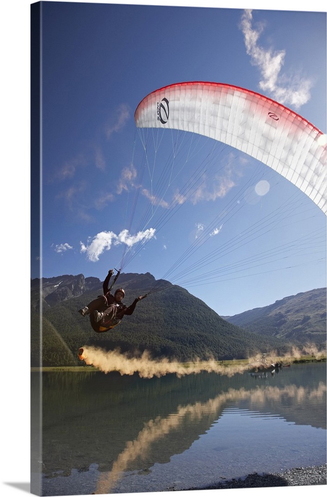 Paraglider, Diamond Lake, Paradise, near Glenorchy, Queenstown Region, South Island, New Zealand