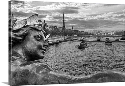 Paris, Nymphes De La Seine Statue On Pont Alexandre III, Along River Seine
