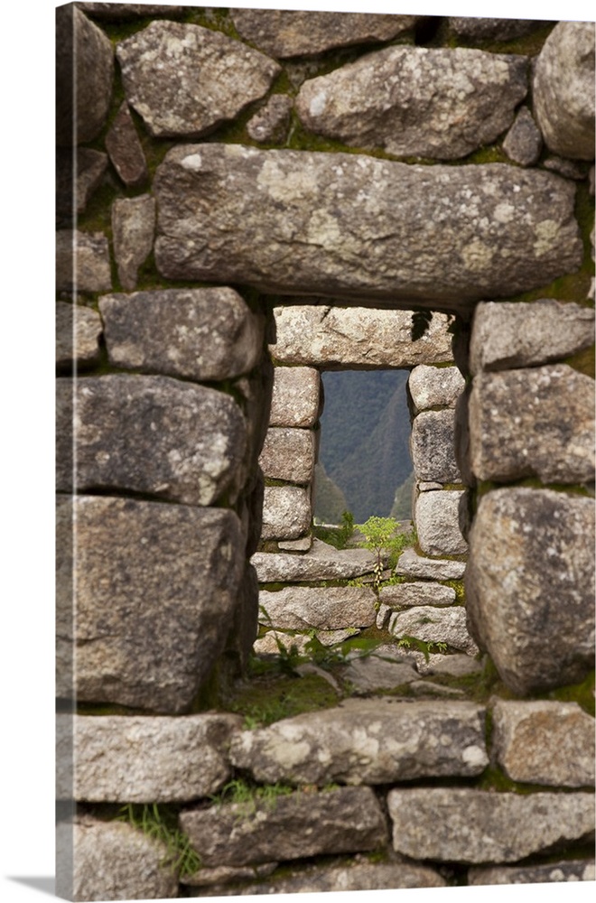 South America, Peru, Machu Picchu. Aligned windows in stone house ruins. (UNESCO World Heritage Site)