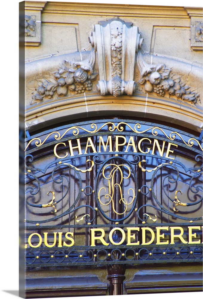 The portico in wrought iron on entrance door to Champagne Louis Roederer , Reims , Champagne, Marne, Ardennes, France