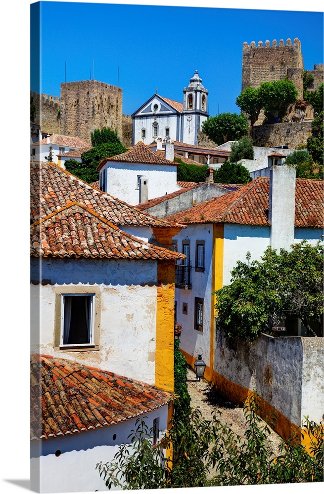 Portugal, Obidos, Elevated View of Red Roofs.