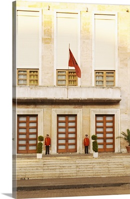 President's palace with Albanian flag and honour guard, Albania