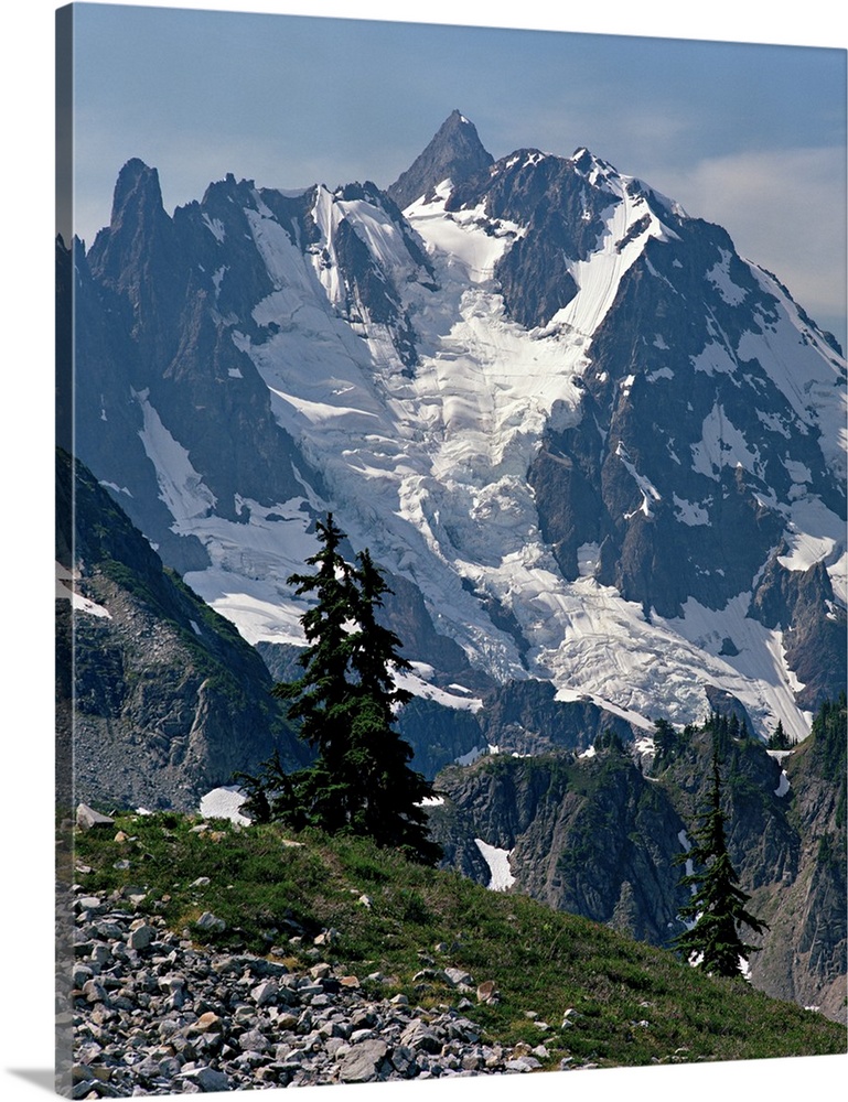 The Price Glacier plummets from the summit of Mount Shuksan in North Cascades National Park in the Cascade Mountains of Wa...
