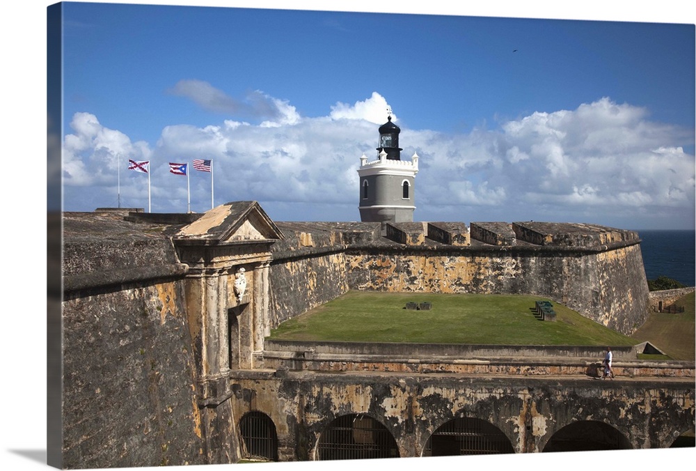 Puerto Rico, San Juan, Old San Juan, El Morro Fortress, front entrance and lighthouse