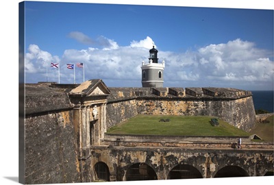 Puerto Rico, Old San Juan, El Morro Fortress, front entrance and lighthouse