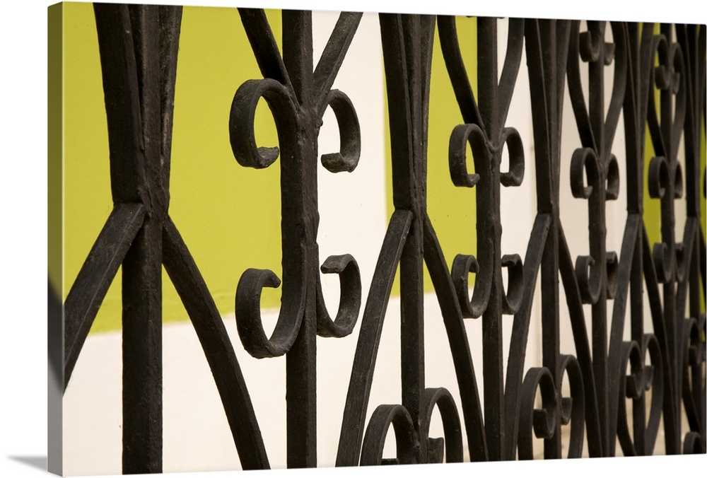 United States, Puerto Rico, Ponce.  Wrought-iron grill; traditional colonial architecture.