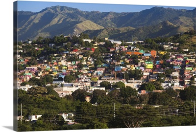 Puerto Rico, South Coast, Yauco, elevated town view