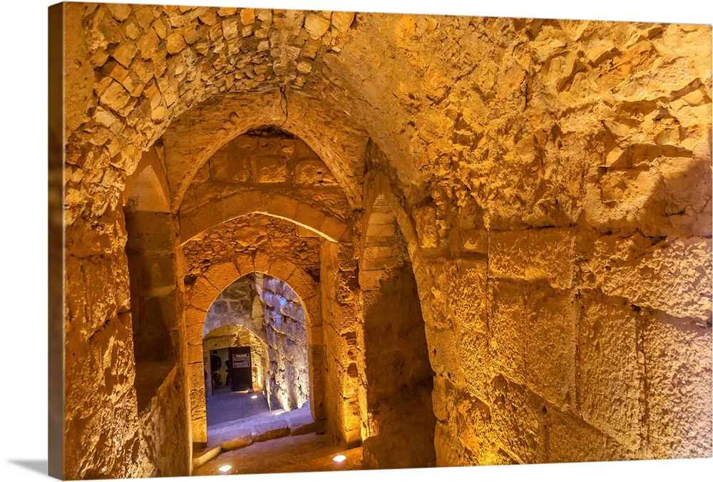 Qalat ar-Rabid Ancient Arabic Fortress Castle Stone Corridor Ajlun Jordan. Ancient Arabic Castle built in 1184-1185 to cou...