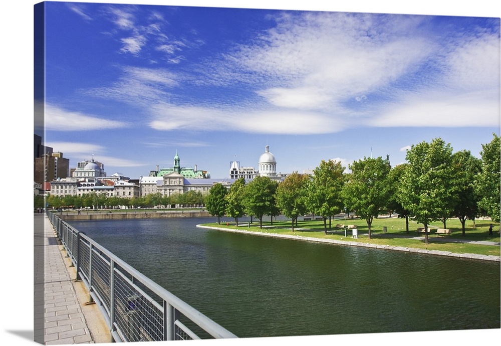 Quebec, Montreal, Vieux Port and the dome of Bonsecours Market in Old Montreal