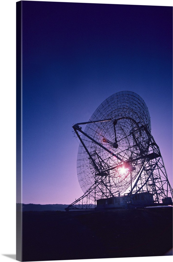 Radio telescope at sunset, Stanford, California.