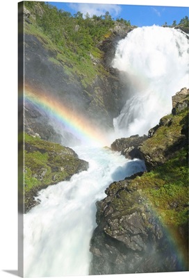Rainbow over KJpsfossen waterfall, Aurlandfjord, Sognefjord, Norway