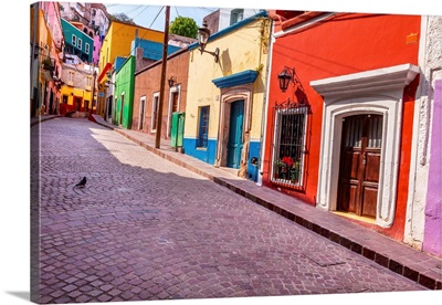 Red Pink Colorful Houses Narrow Street Guanajuato Mexico