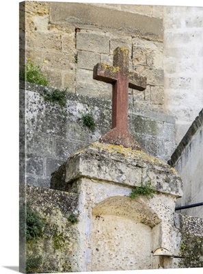 Red Stone Cross In The Old Town Of Matera
