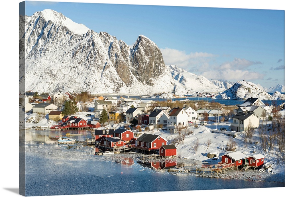 Village Reine on the island Moskenesoya. The Lofoten Islands in northern Norway during winter. Europe, Scandinavia, Norway...