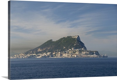 Rock Of Gibraltar. Monolithic Limestone Promontory Off The Tip Of Spain