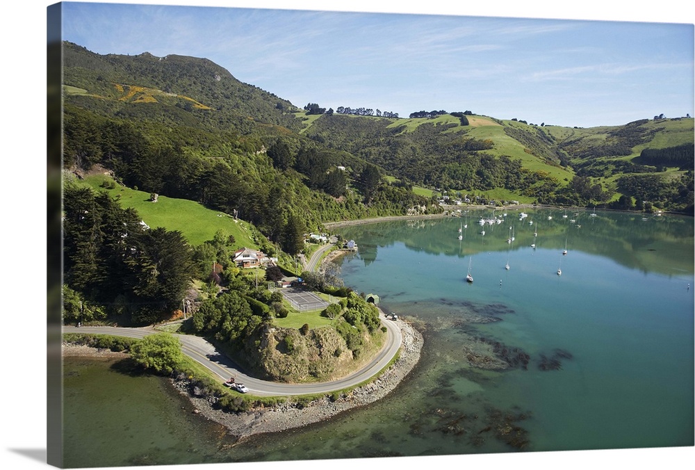 Rocky Point and Deborah Bay, Otago Harbour, Dunedin, South Island, New Zealand - aerial