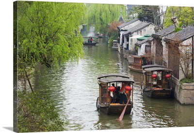 Rowing Boat On The Grand Canal, Nanxun Ancient Town, Zhejiang Province, China