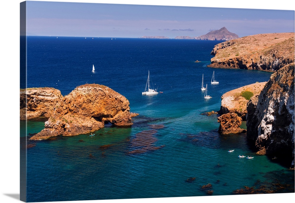 Sailboats at Scorpion Cove, Santa Cruz Island, Channel Islands National Park, California.