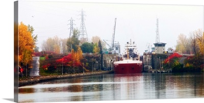 Sailing towards locks on the St. Lawrence River