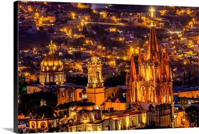 San Miguel De Allende, Mexico, Miramar Overlook, Night Parroquia