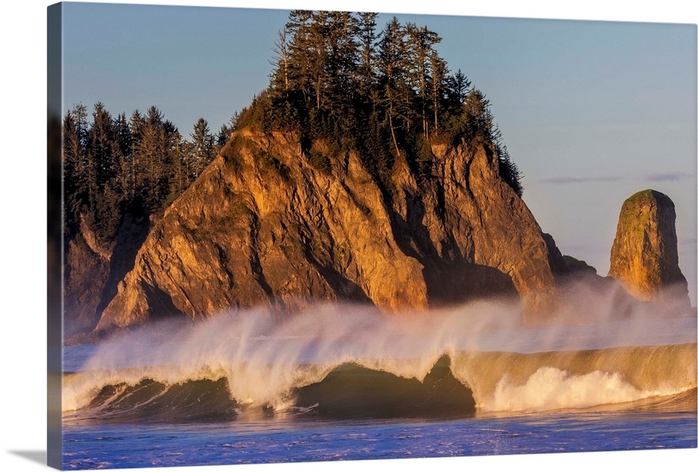 Sea stacks and waves at first light on Rialto Beach in Olympic National Park, Washinton, USA