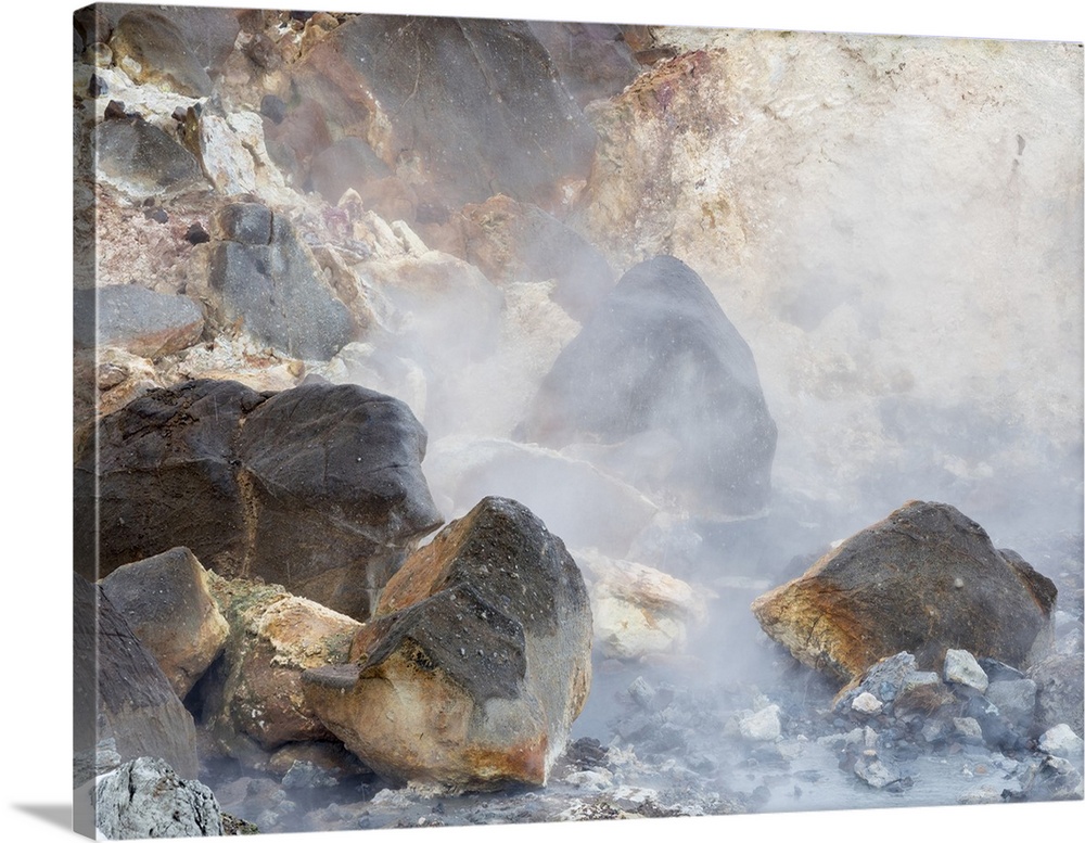 Geothermal area Seltun near Krysuvik volcano on Reykjanes peninsula during winter, Iceland.