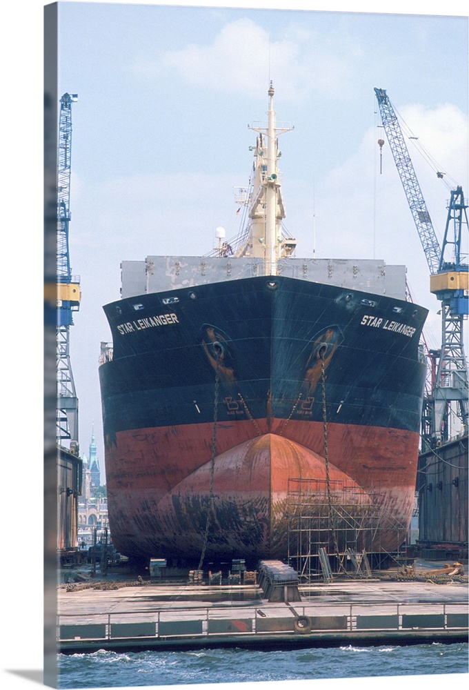 Ship in dry dock at Hamburg, Germany