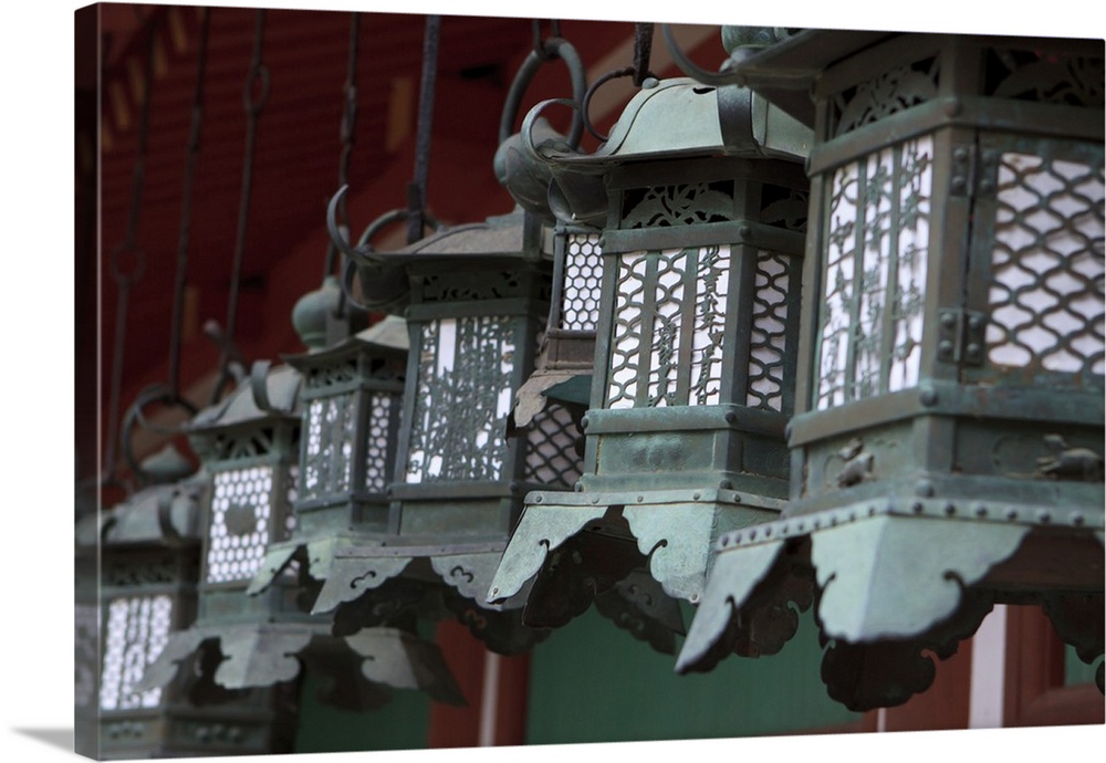 Small metal and gold lanterns. Kasuga-Taisha Shrine in Nara, Japan.