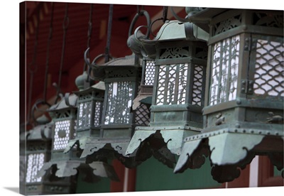 Small metal and gold lanterns, Kasuga-Taisha Shrine in Nara, Japan