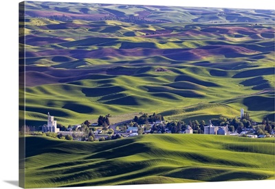 Small Town Of Steptoe From Steptoe Butte Near Colfax, Washington State, USA