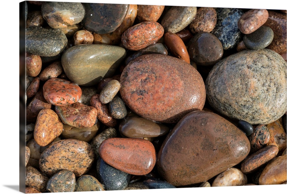 Smooth granite pebbles on beach of Lake Superior, Whitefish Point, Upper Peninsula, Michigan