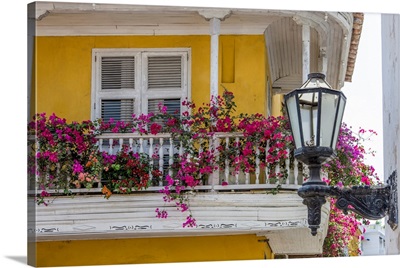 South America, Charming Old World Balconies In Old Walled City Of Cartagena, Colombia
