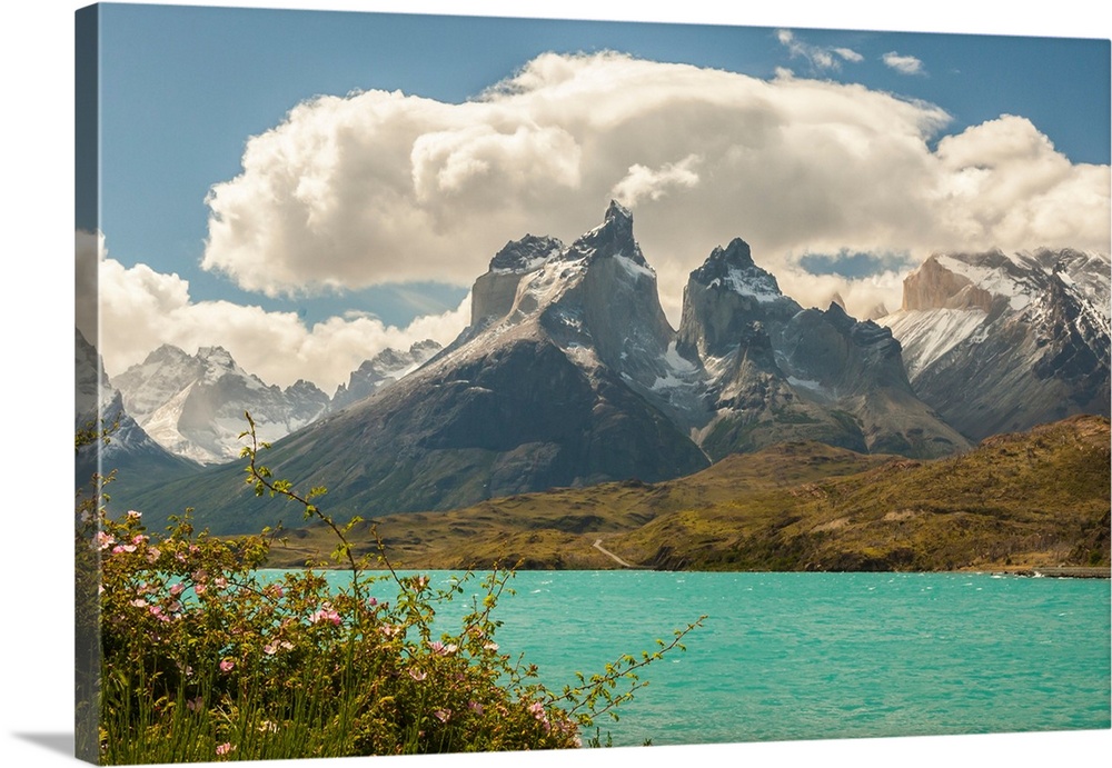 South America, Chile, Patagonia. Lake Pehoe and The Horns mountains.