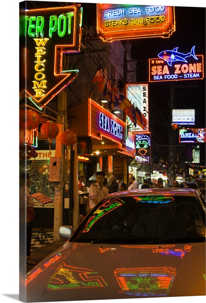 South Pattaya Road, "the strip", one of Thailand's infamous red light districts with neon lights and go-go bars, Pattaya, ...