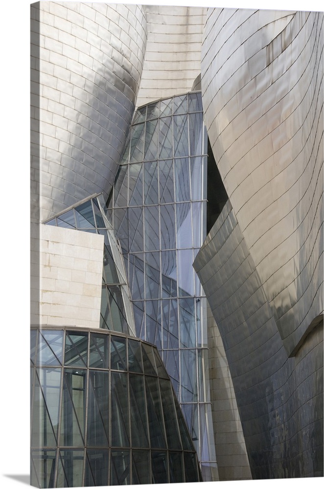 Spain, Bilbao. Guggenheim Museum designed by architect Frank Gehry, reflective titanium panels.