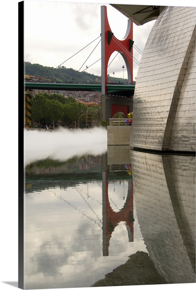 Spain, Bilbao. Guggenheim Museum with mist
