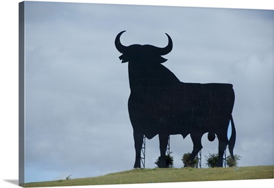 Spain, Castile-Leon Region, Burgos. Famous Osborne Bull Roadside Sign