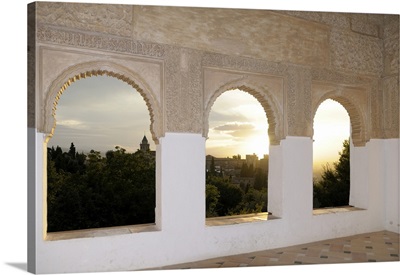 Spain, Granada, Arched windows in the Patio de la Acequia, Generalife, The Alhambra