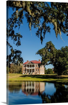 Spanish Moss Covered Tree And Drayton Hall Plantation House, Charleston, South Carolina