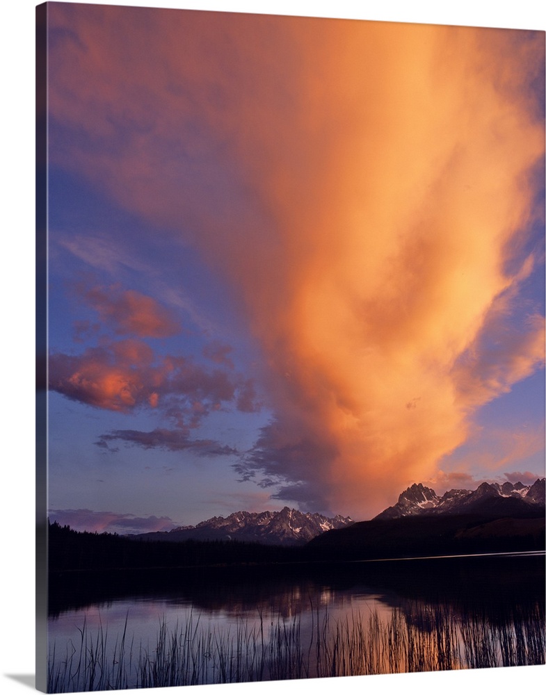 Spectacular sunrise clouds over Little Redfish Lake in the Sawtooth Range of Idaho.