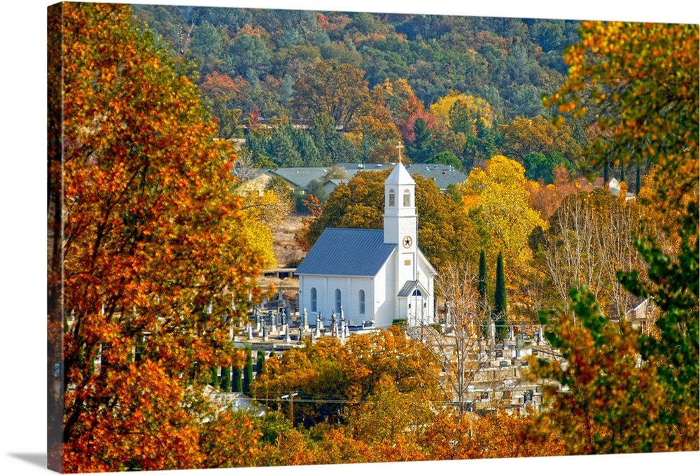 St. Sava Serbian Church and cemetary in Jackson, California surrounded by fall colors