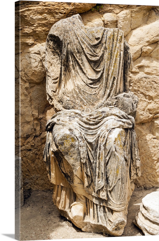 Statue of Marcus Aurelius, Roman ruins, Dougga Archaeological Site, UNESCO World Heritage Site,  Tunisia, North Africa--