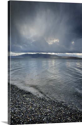 Stormy Winter Clouds Over Bellingham Bay, Washington State, Lummi Island In The Distance