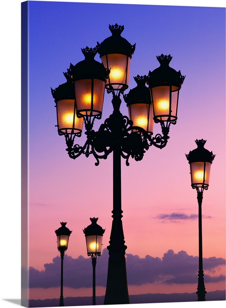 Street lamps just after sunset, San Juan, Puerto Rico.