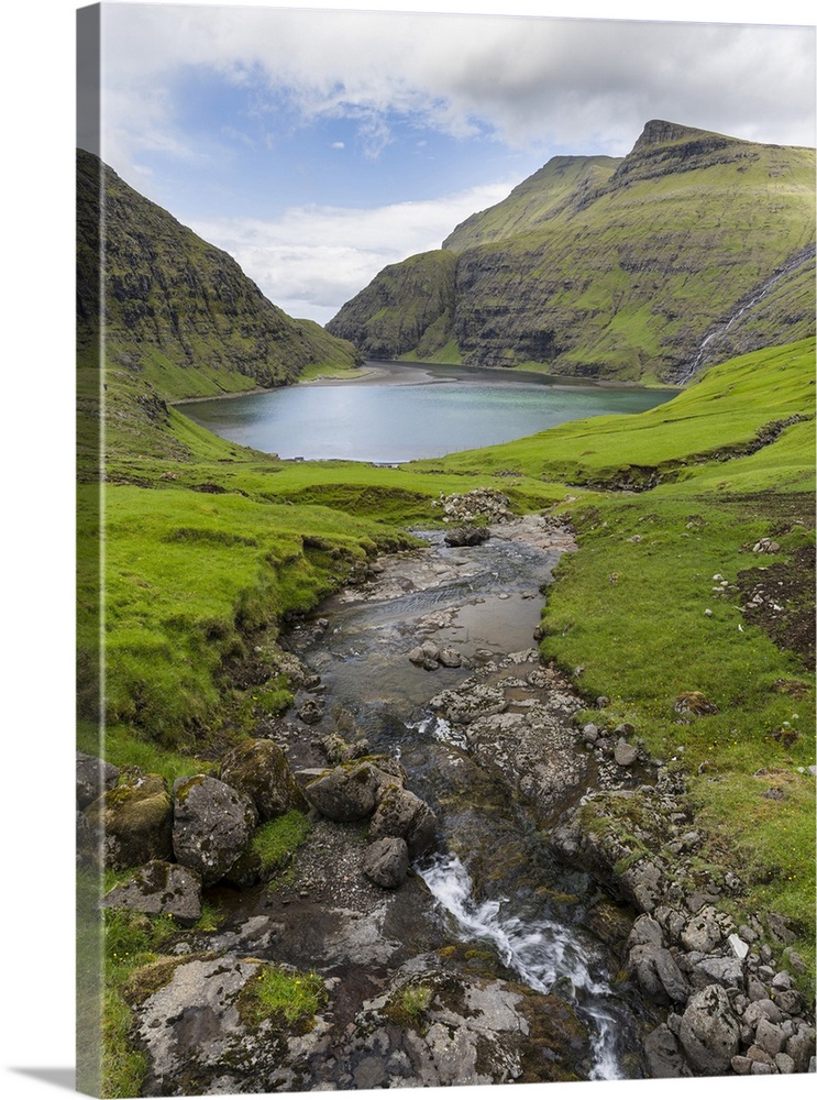 The valley of Saksun, one of the main attractions of the Faroe Islands. The island Streymoy, one of the two large islands ...