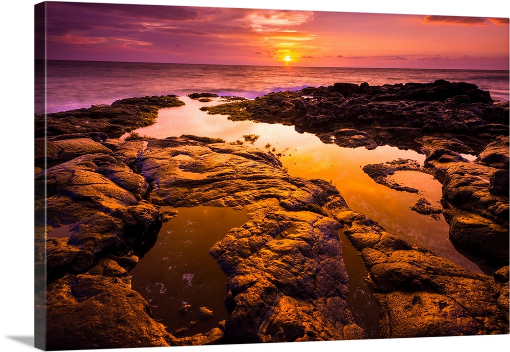 Sunset and tide pool above the Pacific, Kailua-Kona, Hawaii USA