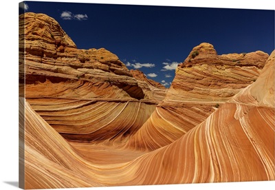 Swirling sandstone of The Wave in the Vermillion Cliffs Wilderness, Arizona