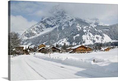 Switzerland, Bern, Kandersteg: Kandertal Valley, Snow Covered Road