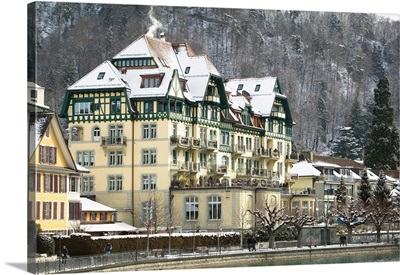 Switzerland, Bern, Thun: Town Buildings Along Aare River