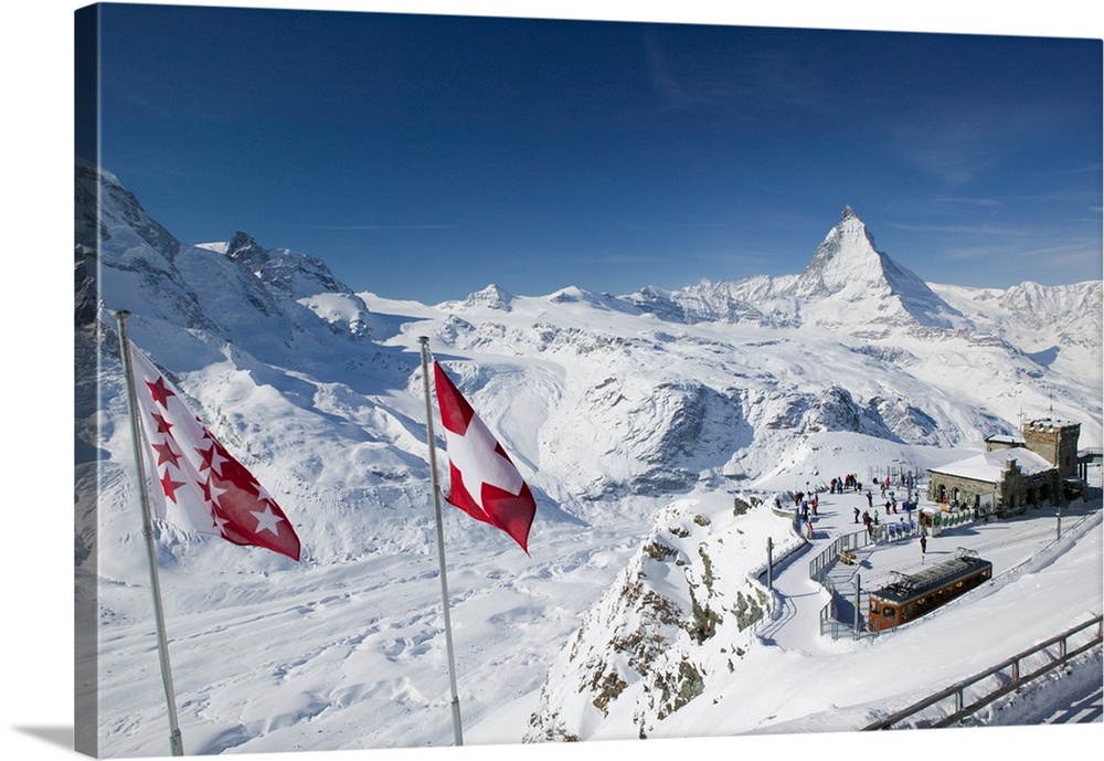 SWITZERLAND-Wallis/Valais-ZERMATT:.Gornergrat Mountain (el.3089 meters)-.Gornergrat train & Matterhorn / Winter... Walter ...